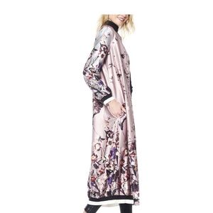 Flower Printed Long Baseball Jacket